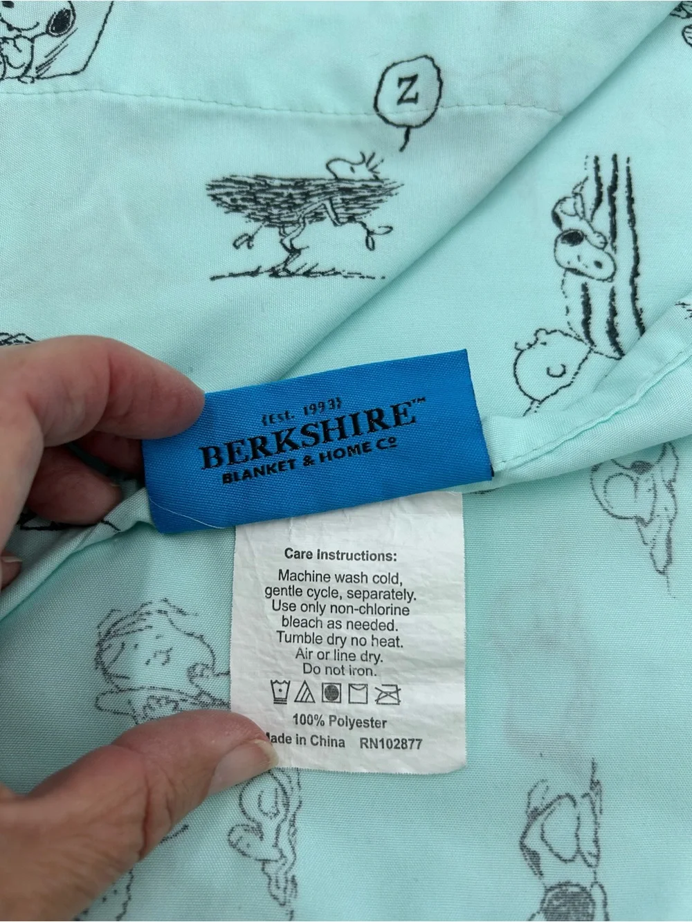 Peanuts Light Aqua Snoopy Flat Top Sheet 88” Wide Full
